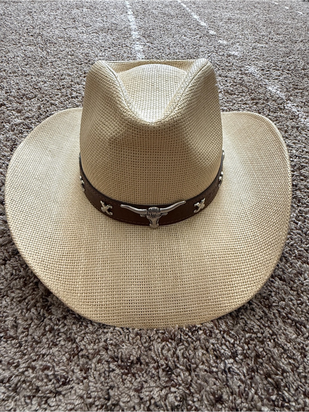 Men's Straw Cowboy Hat with Brown Leather Band